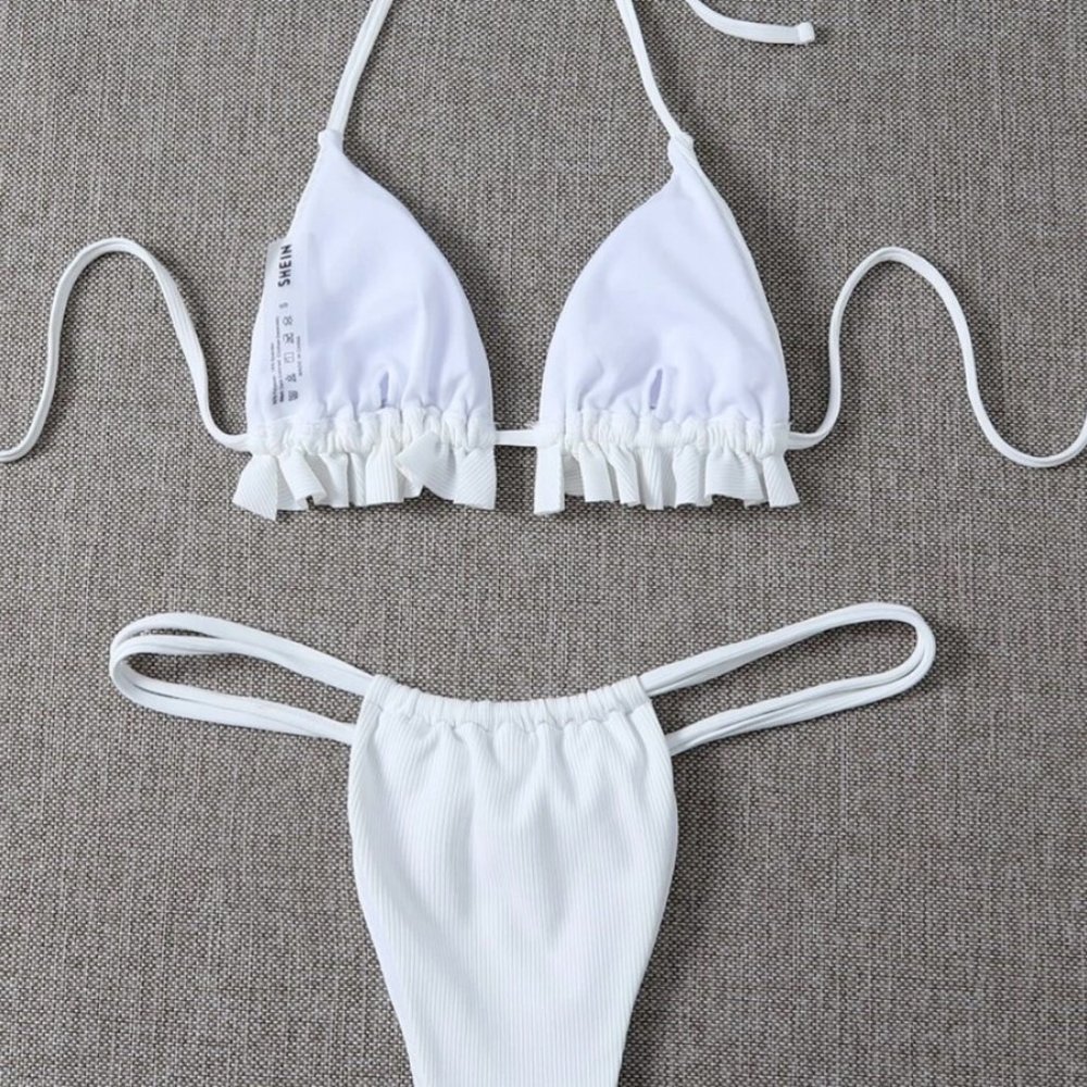 Rib Ruffle Triangle Bikini Swimsuit - Picture 6 of 8